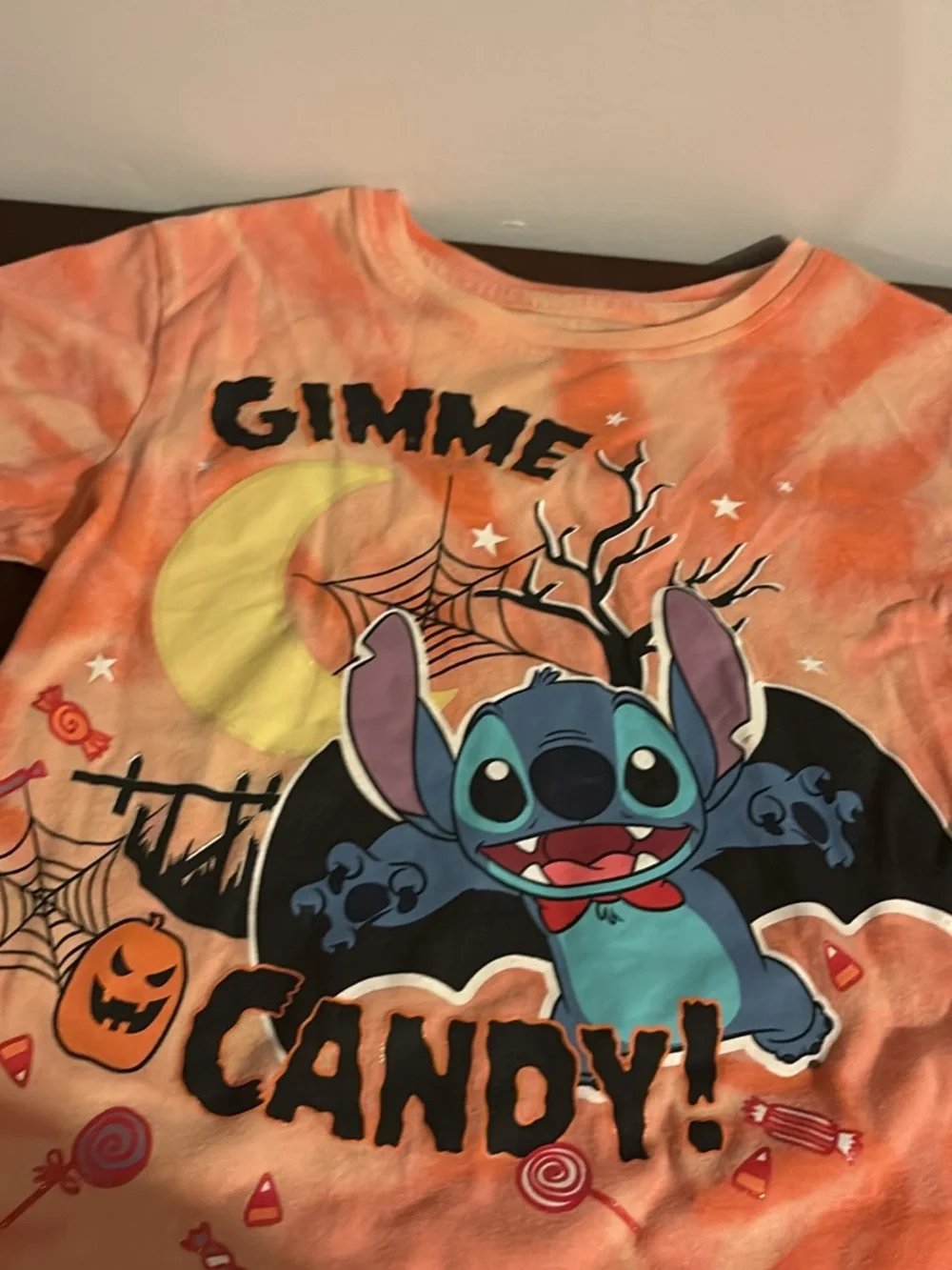Disney Orange Tie-Dye Stitch 'Gimme Candy!' Halloween Tee